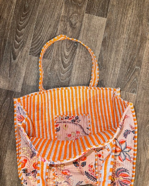 Dusky Pink 'Tropical Flowers' Velvet Tote