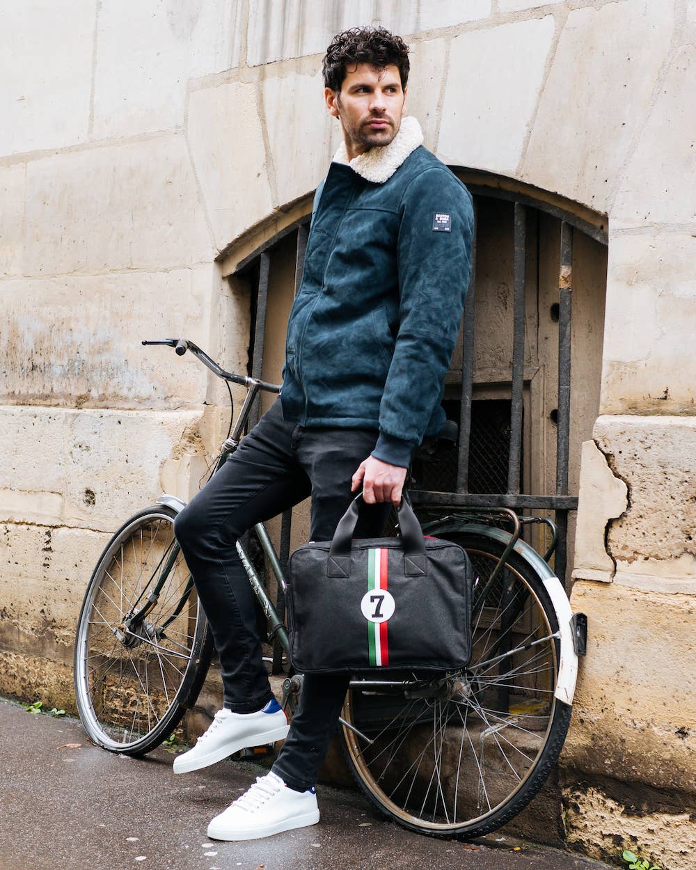 No 7 Computer Bag in Black Canvas & Leather in Italian Colours