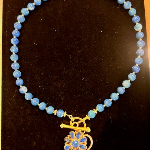 Blue Agate  & Crystal Flower Necklace