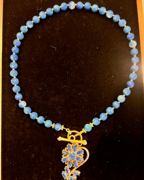 Blue Agate  & Crystal Flower Necklace