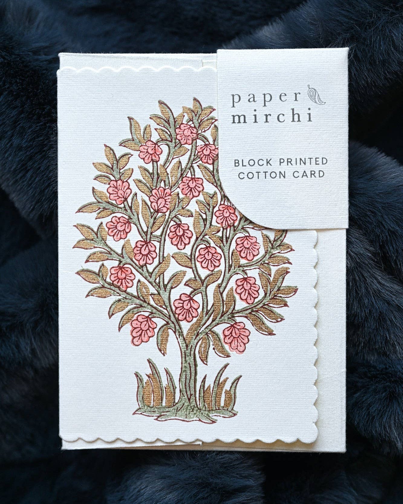 Hand Block Printed Greeting Card - GC Mogra Coral