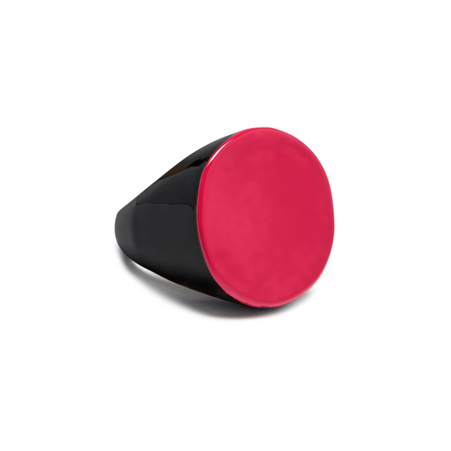 Round Coral and black natural horn ring Medium