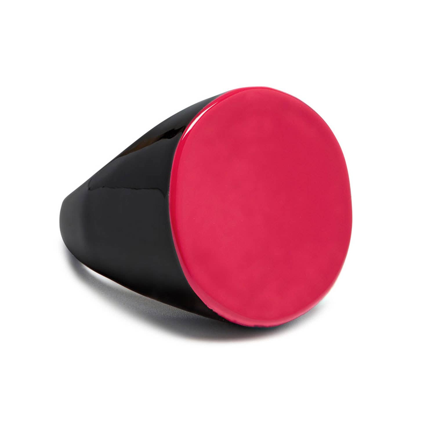 Round Coral and black natural horn ring Medium