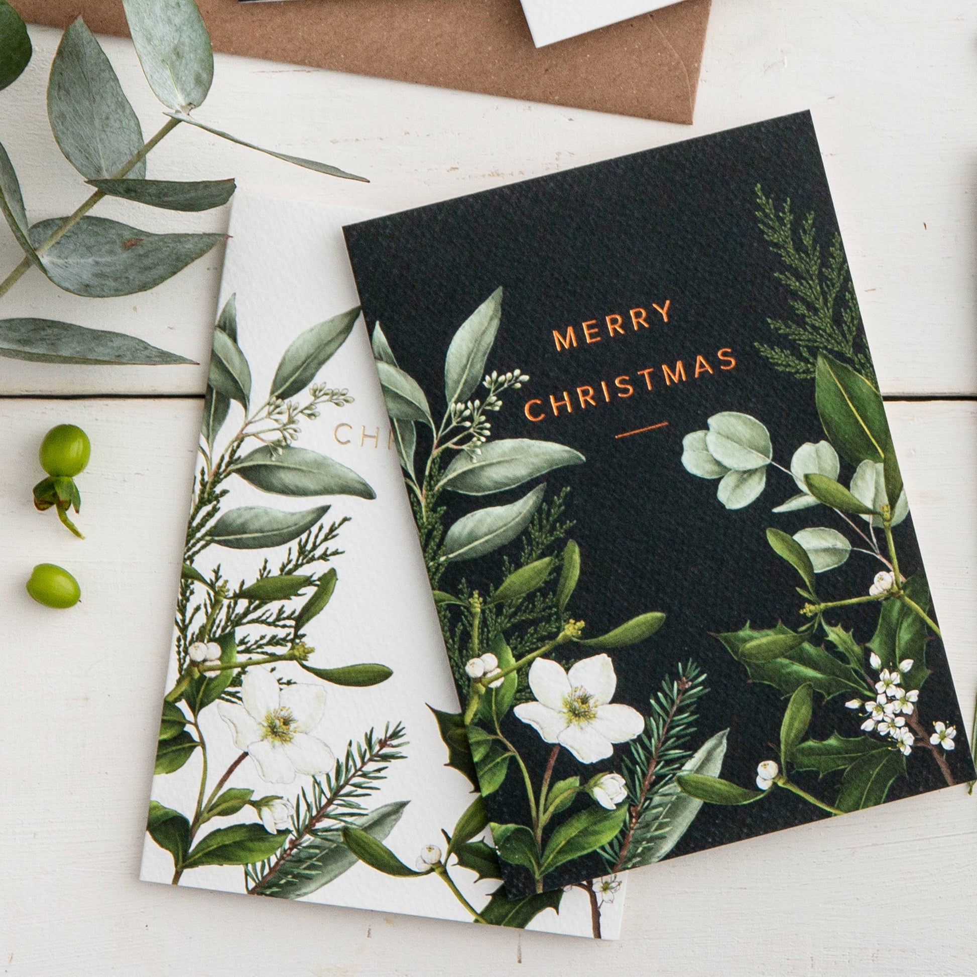 Merry Christmas - Greenery Border Christmas Card