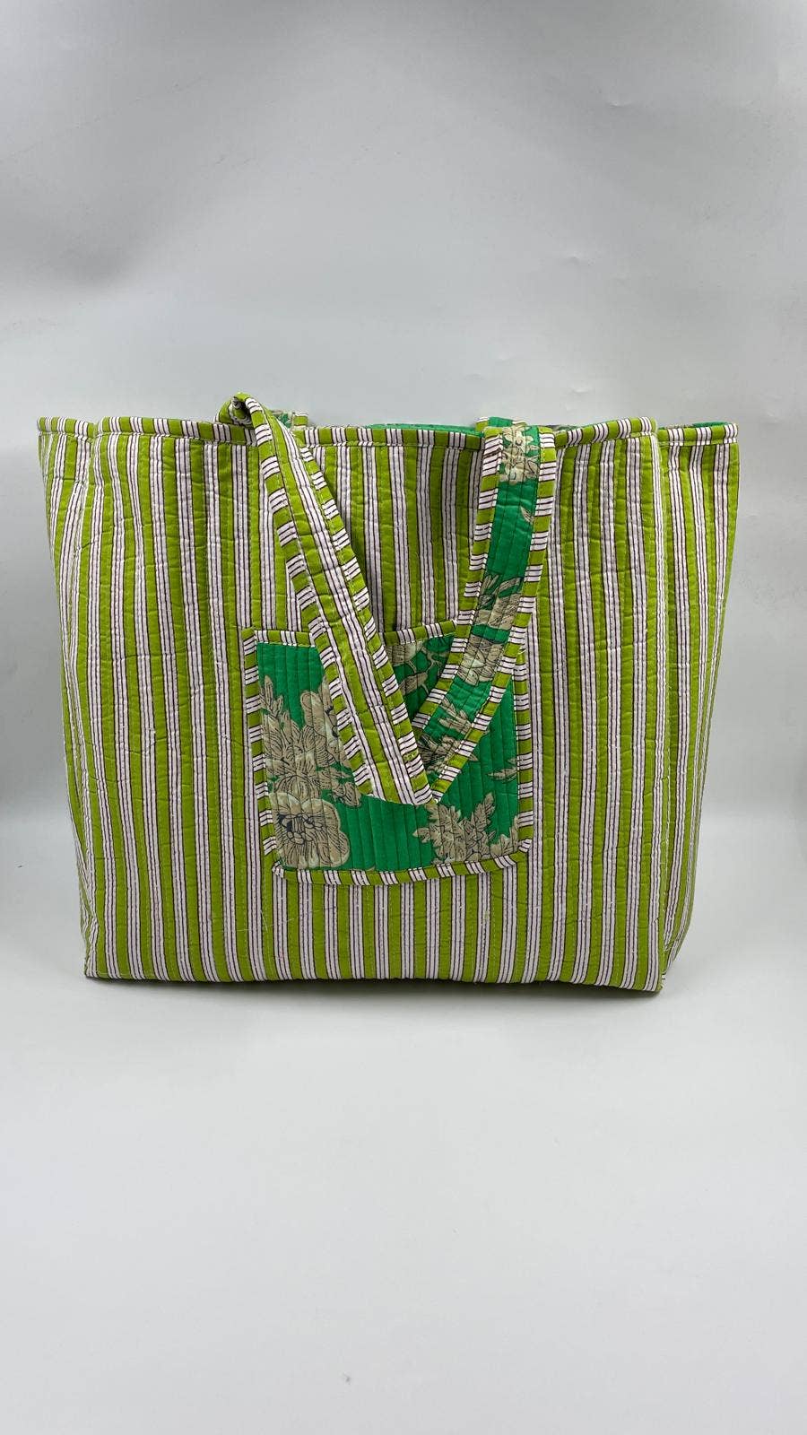 Green Marigold Cotton Kantha Tote Bag