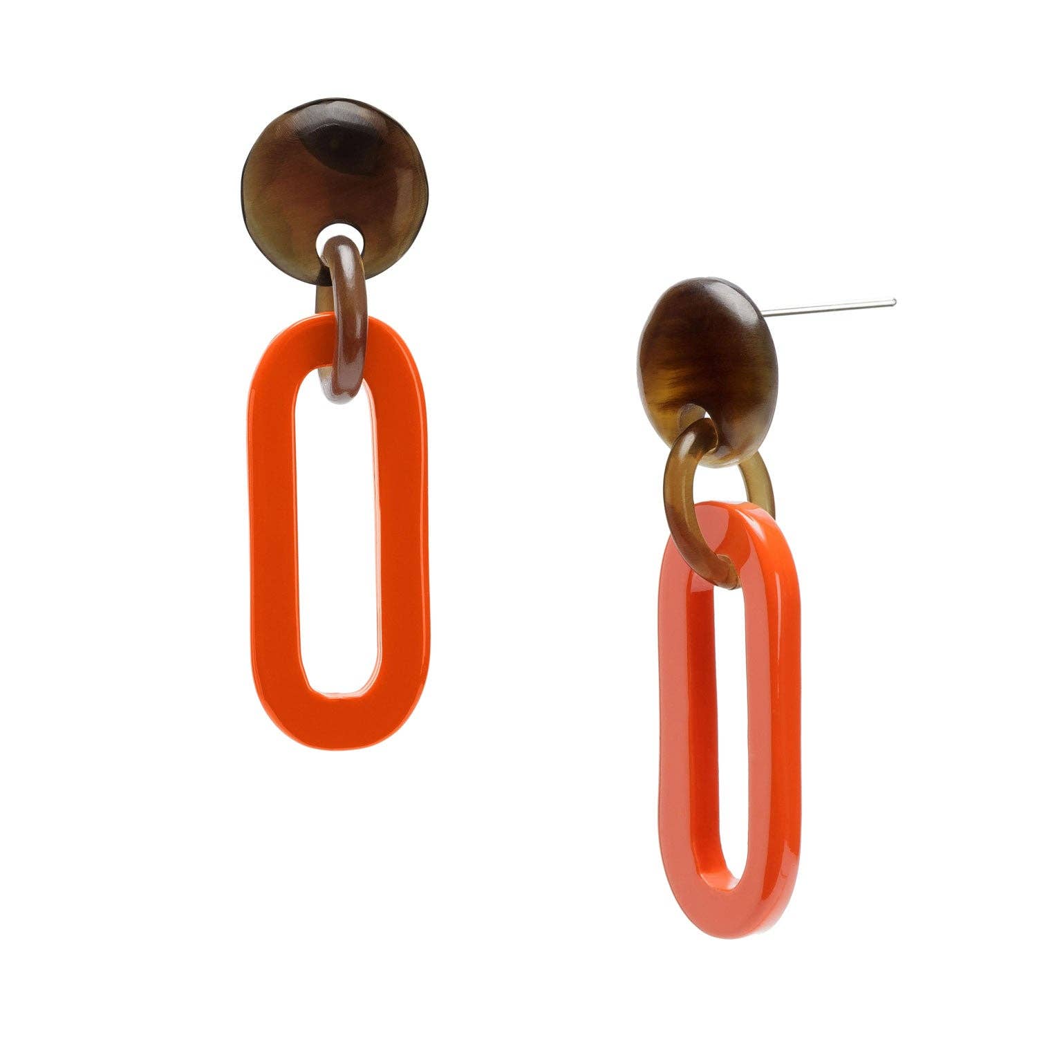 Orange lacquered Oblong link earrings