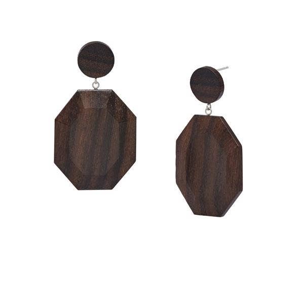 Rosewood hexagonal drop earring - Silver