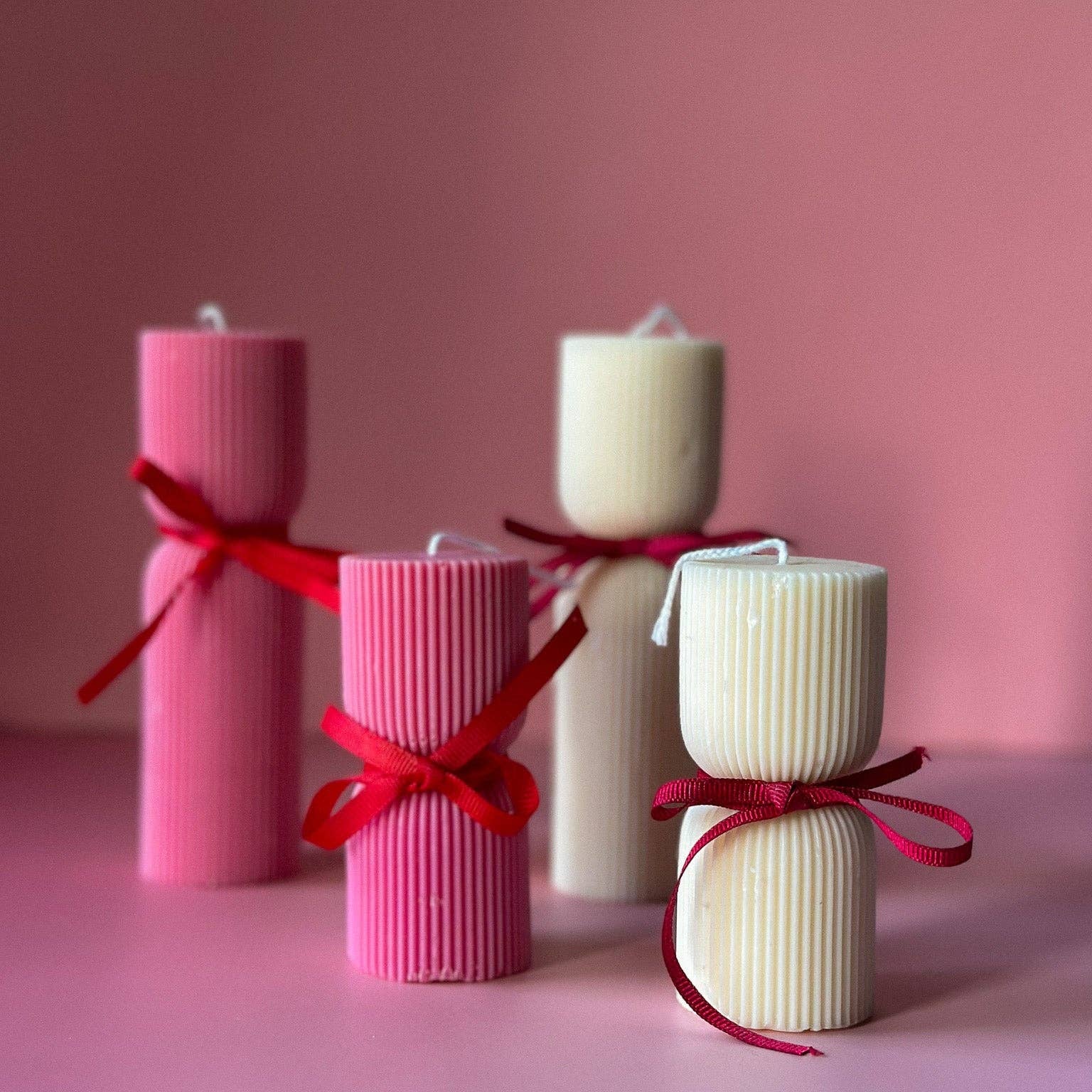 Hourglass Ribbed Candle Pink - Large