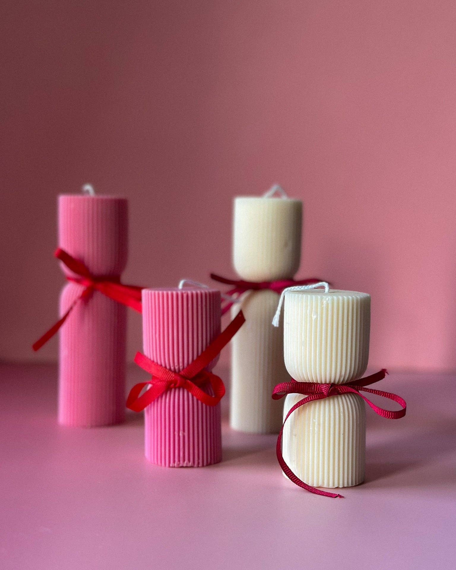 Hourglass Ribbed Candle Pink - Large