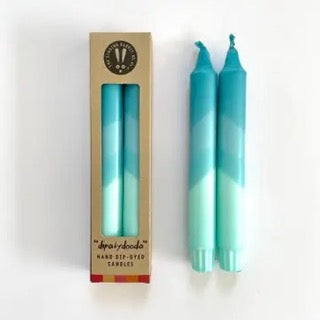 Hawaiian Blue and Turquoise Swirl Dip Dyed Dinner Candles