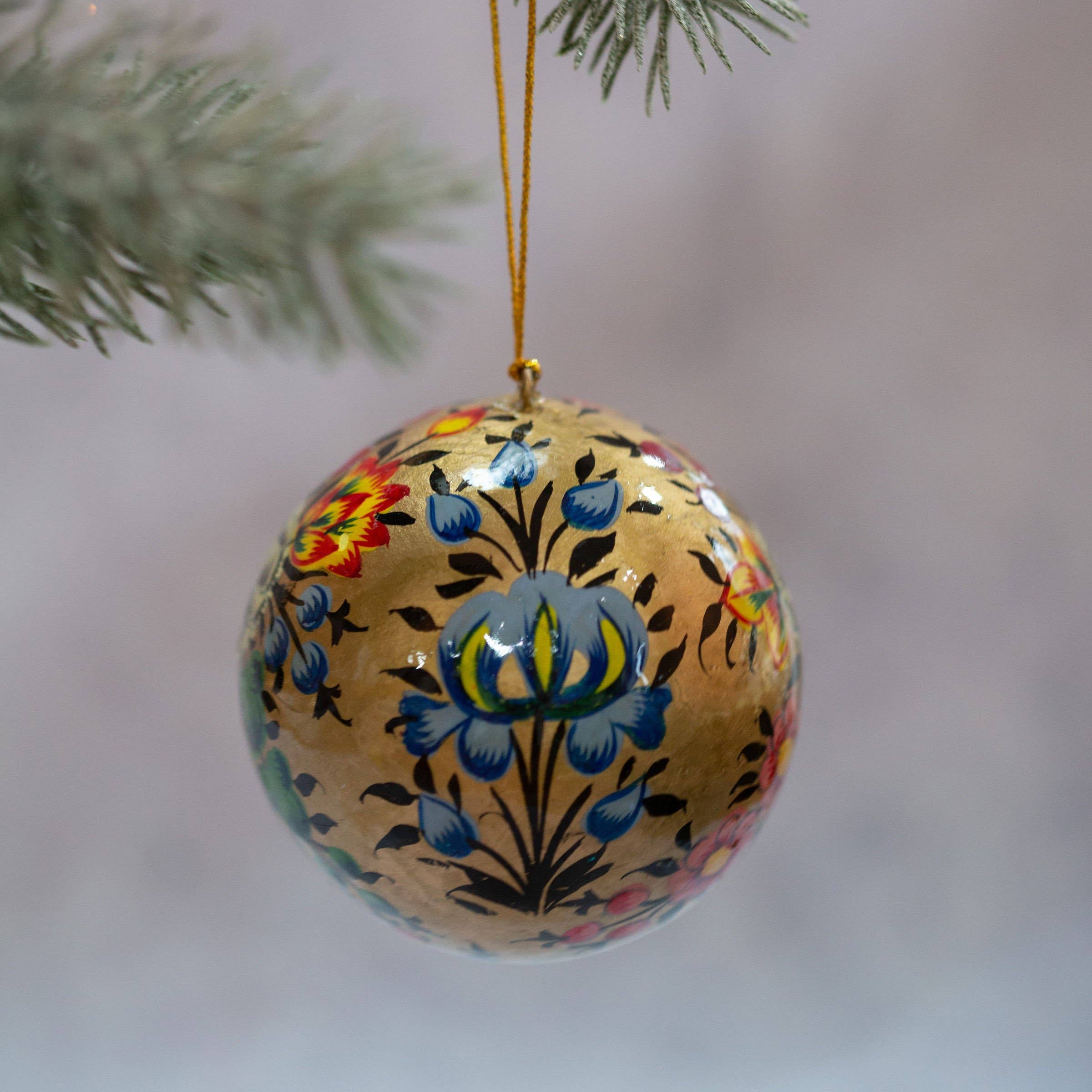 3" Indian Gold Floral Christmas Bauble