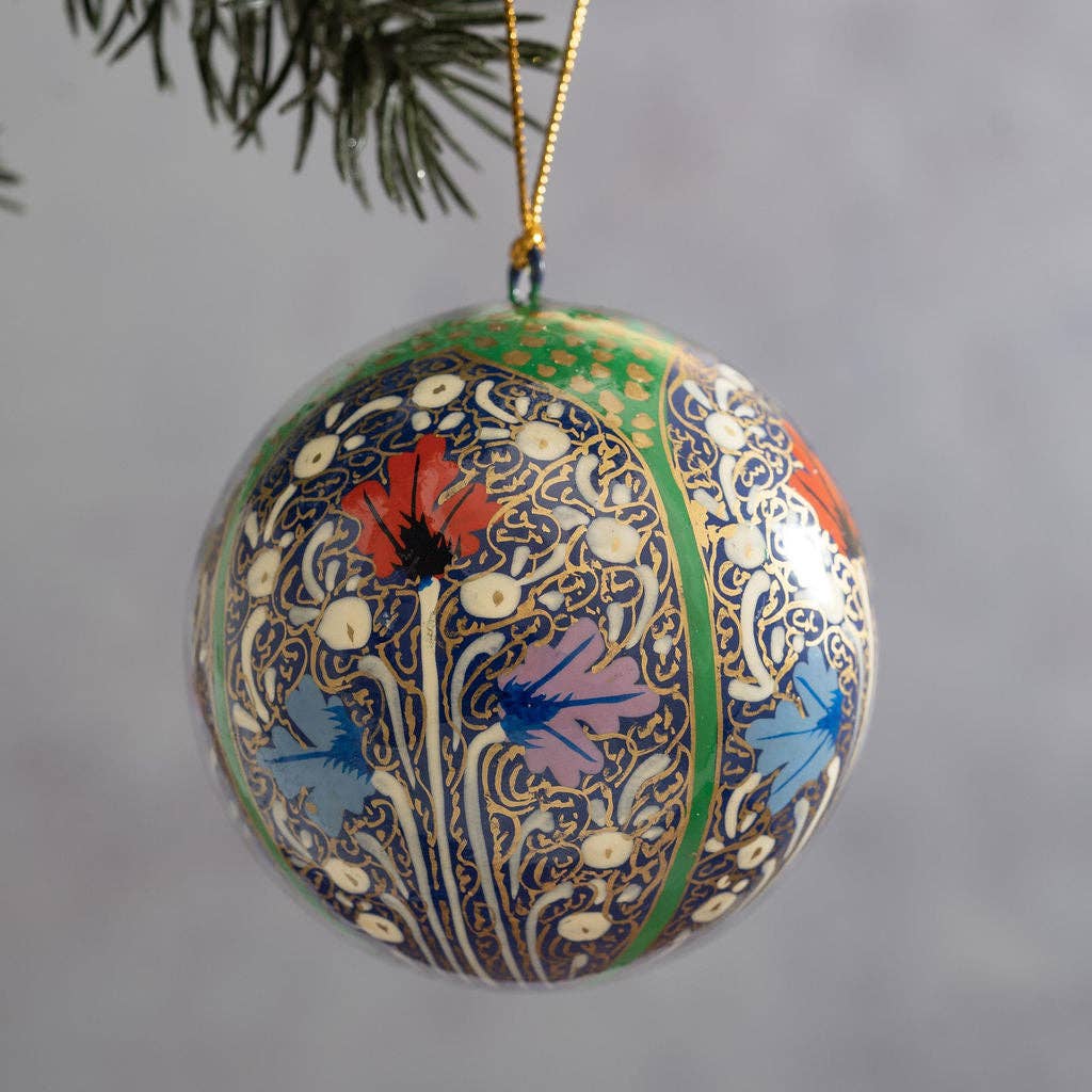 2" Green Trellis Paper Mache Hanging Bauble