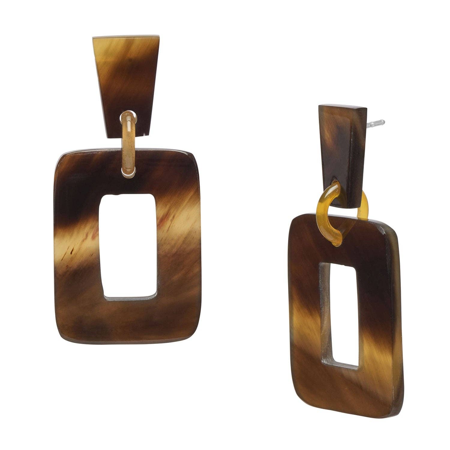 Horn rectangle shaped drop earring - Brown Natural