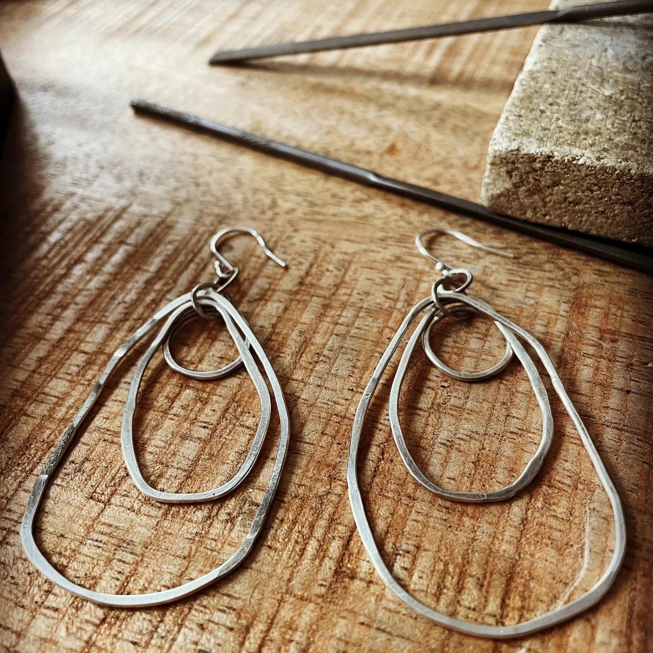 Triple Irregular Hoop Earring - Sterling Silver