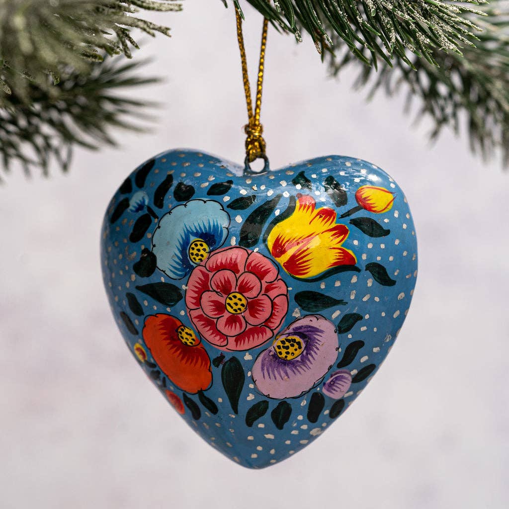 Blue Indian Floral Hanging Heart Ornament