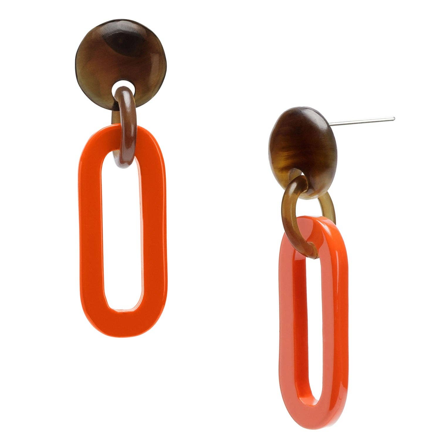 Orange lacquered Oblong link earrings