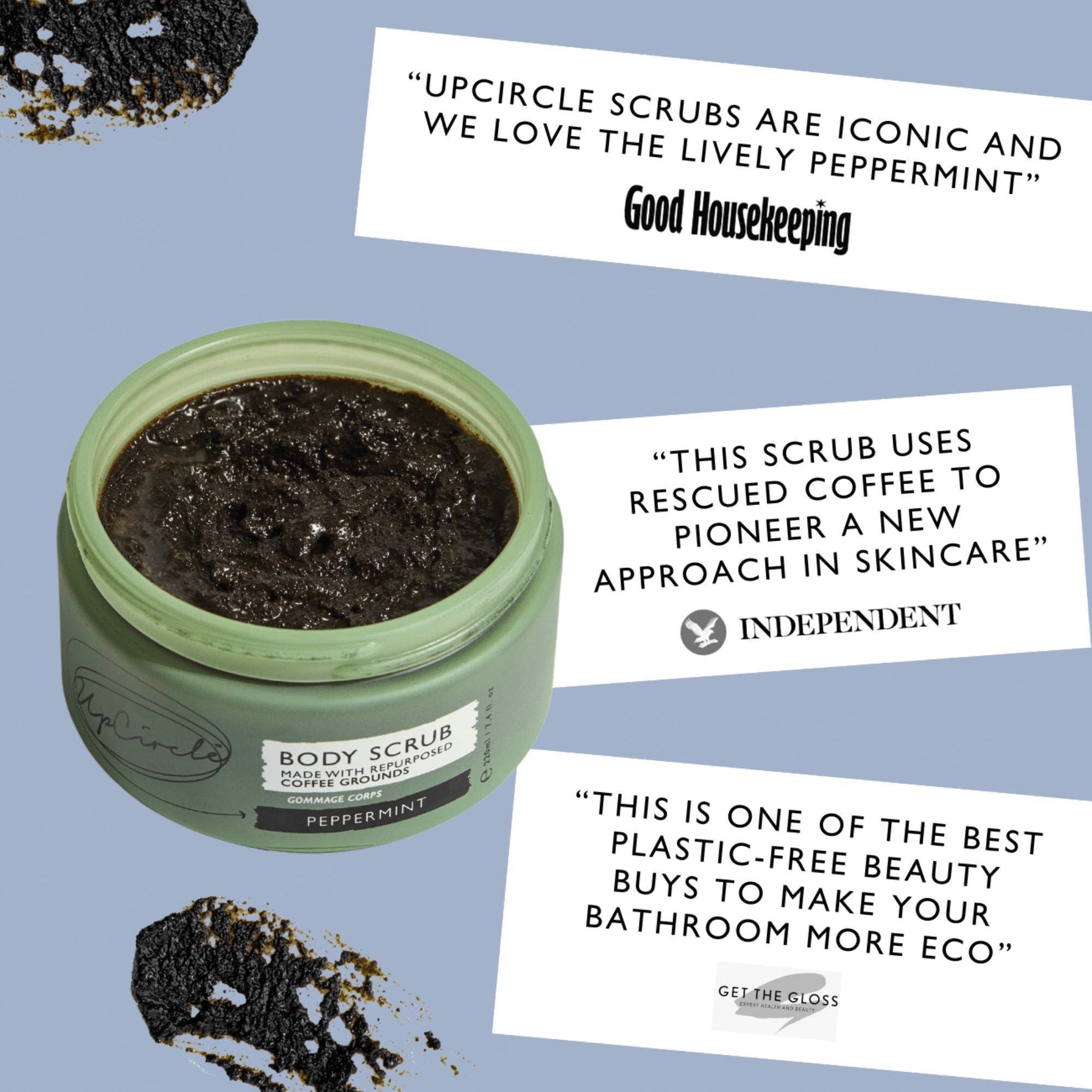 Vegan Eco Peppermint Body Scrub with Coffee + Shea Butter for Summer: 220ml