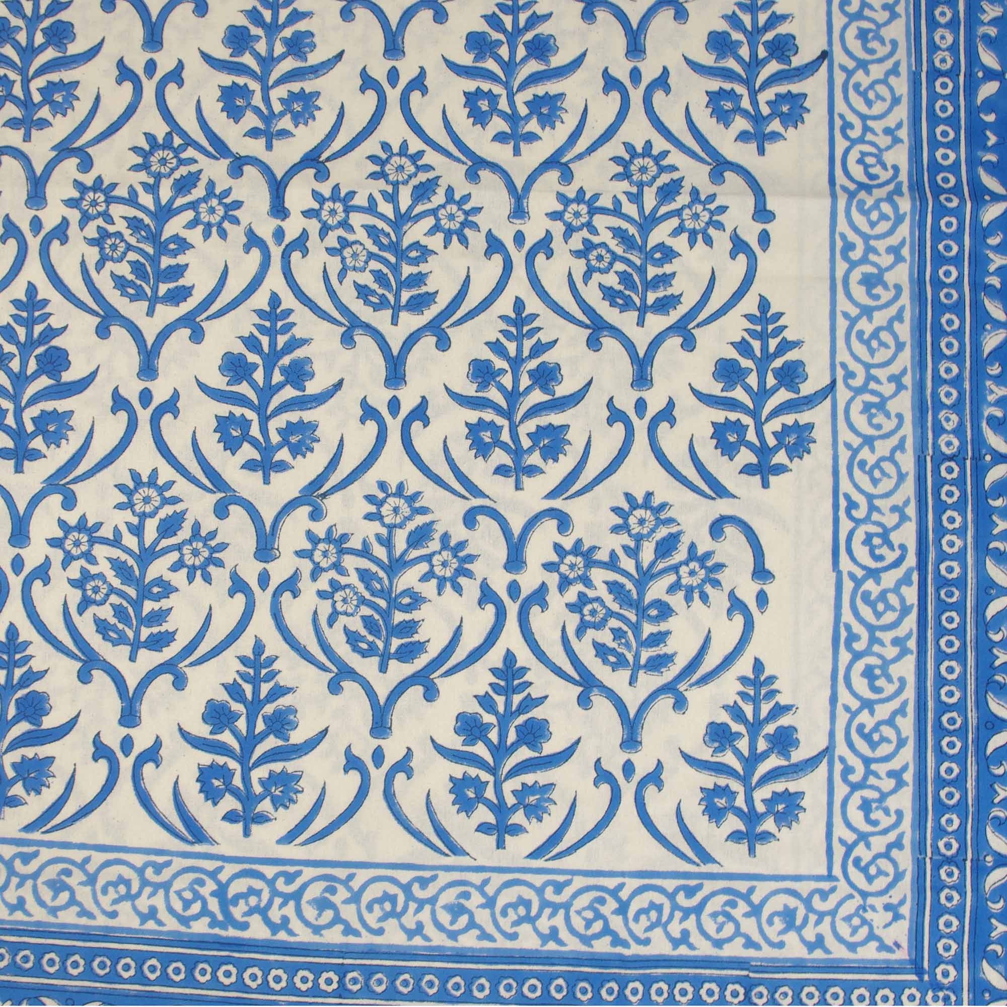 10 Seater Block Printed Rectangular Tablecloth-Blue Floral