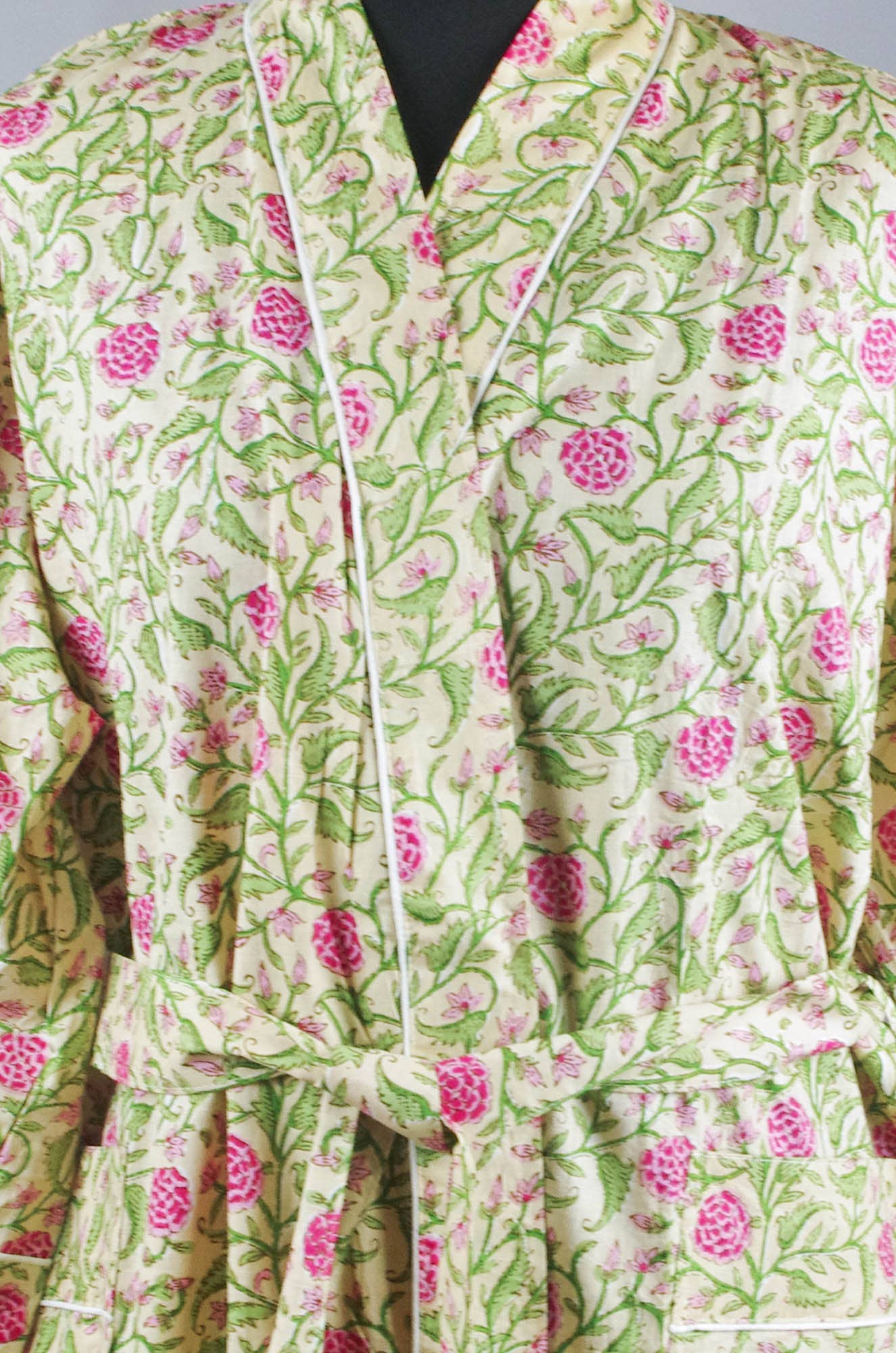 Pale Yellow & Pink Floral Cotton Kimono