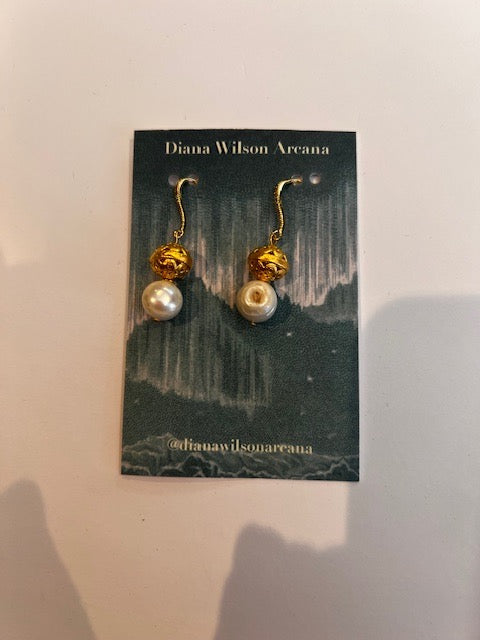 Pearl & gold ball earrings