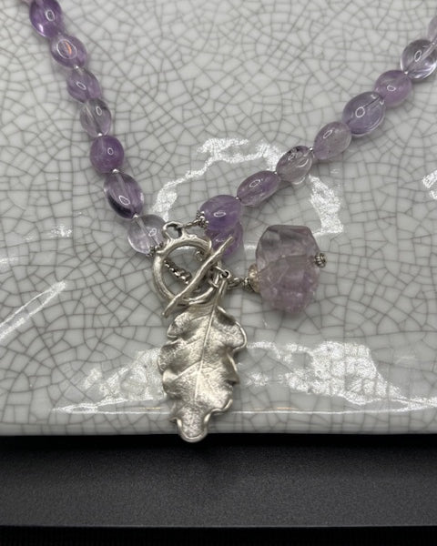 Pale Amethyst Necklace with Silver Oak Leaf Charm
