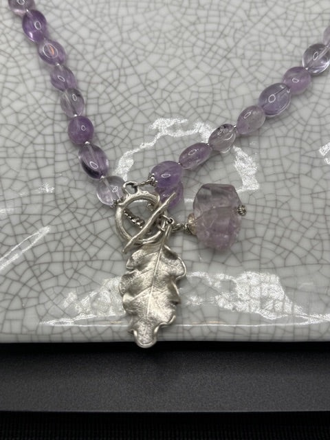 Pale Amethyst Necklace with Silver Oak Leaf Charm