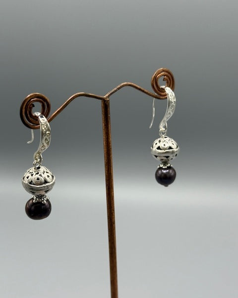 Silver & Black Pearl Earrings