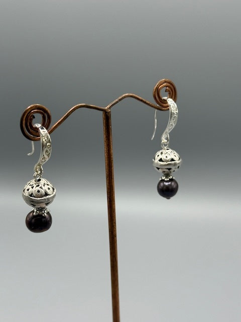 Silver & Black Pearl Earrings