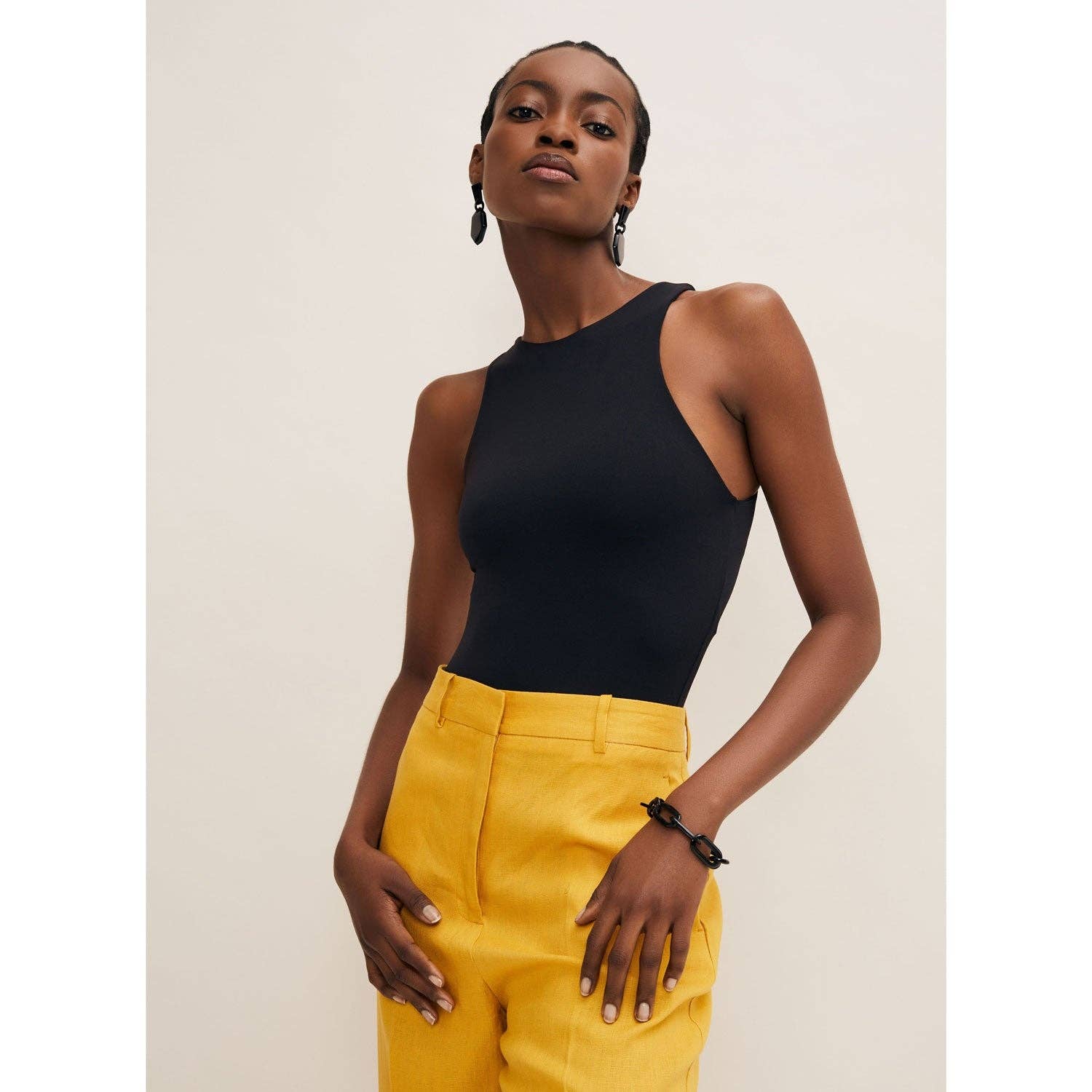 Rectangle link Buffalo horn bracelet - Black Natural