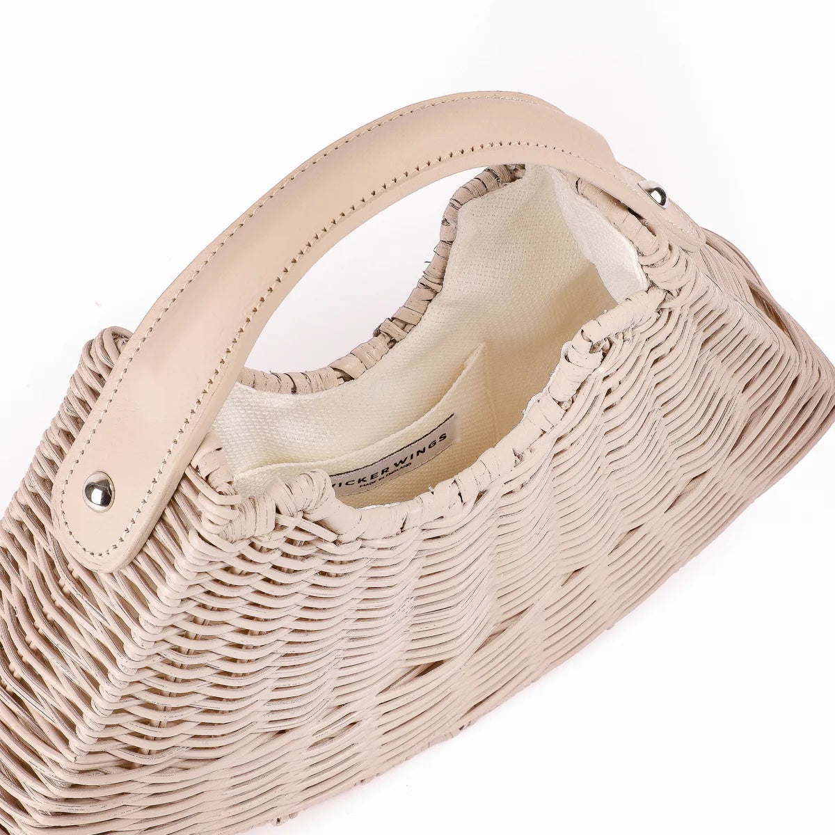 Cream Fan - Wicker Bag