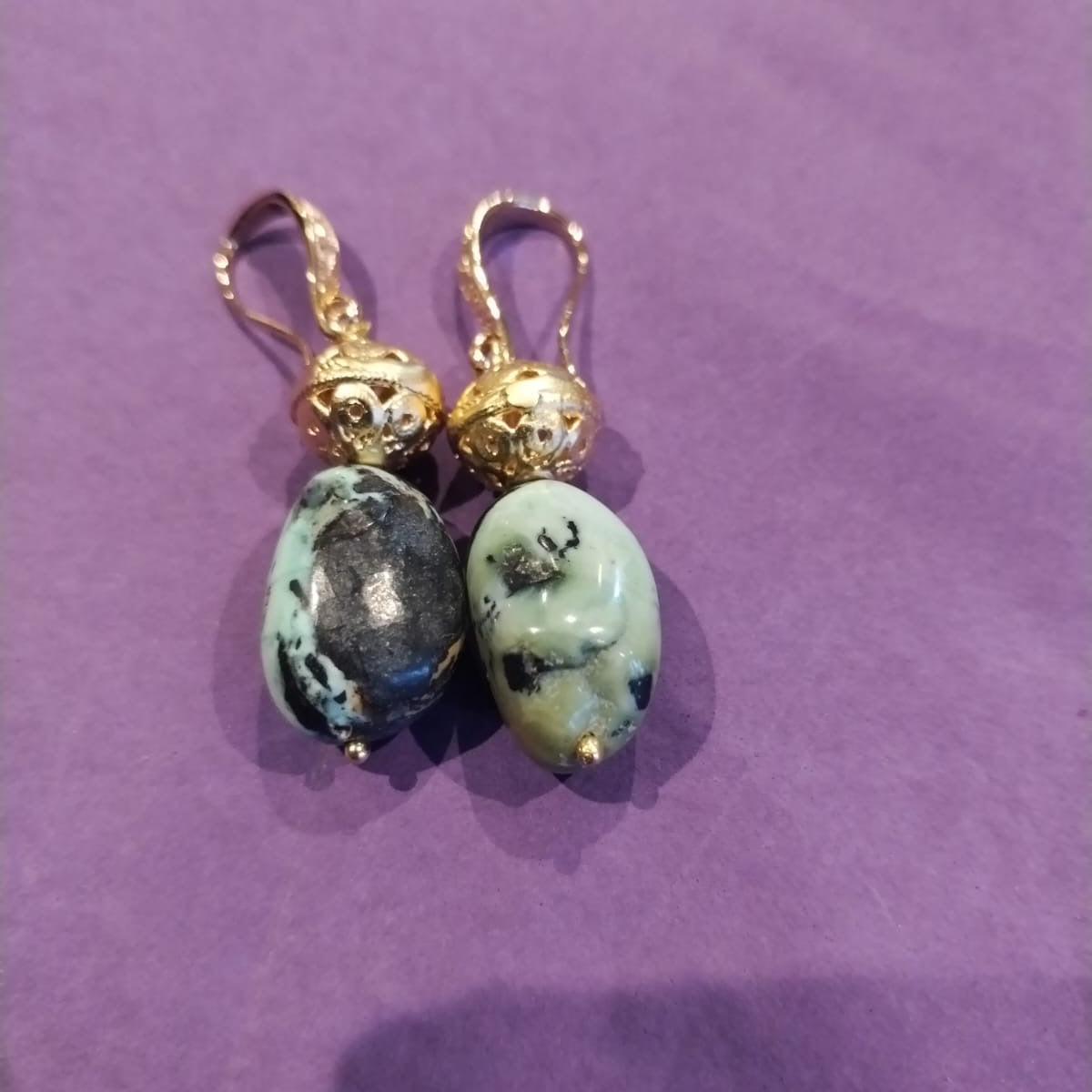 Turquoise & black beads with gold drop earrings