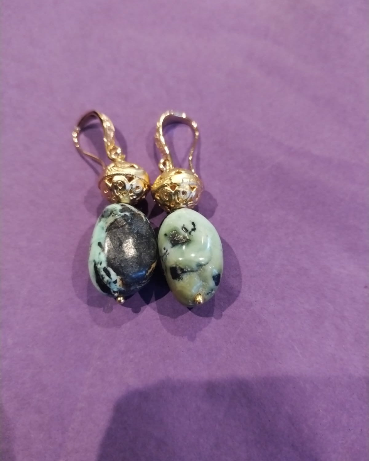 Turquoise & black beads with gold drop earrings