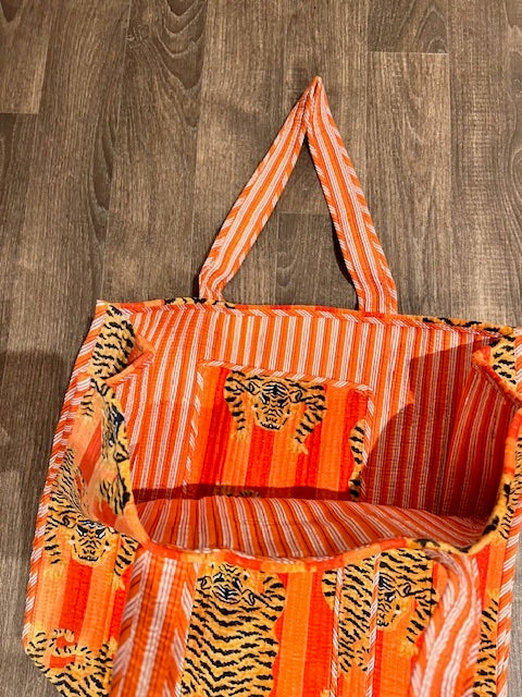Orange 'Tiger Rug' velvet tote