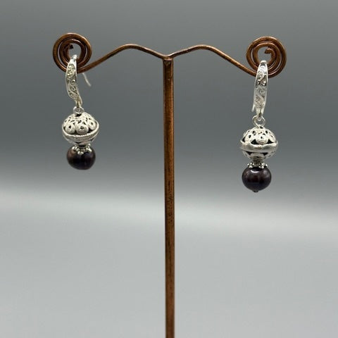 Silver & Black Pearl Earrings