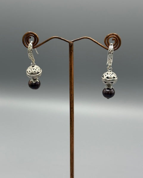 Silver & Black Pearl Earrings