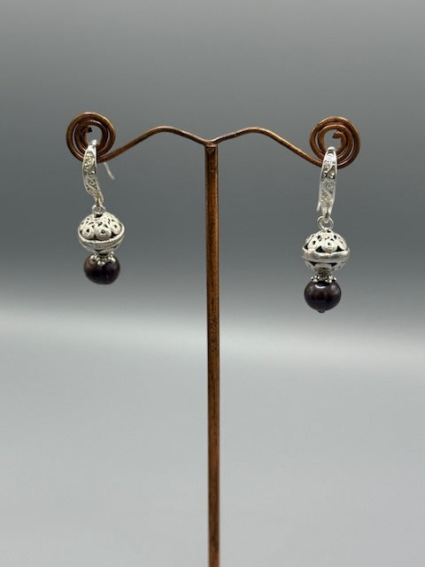 Silver & Black Pearl Earrings