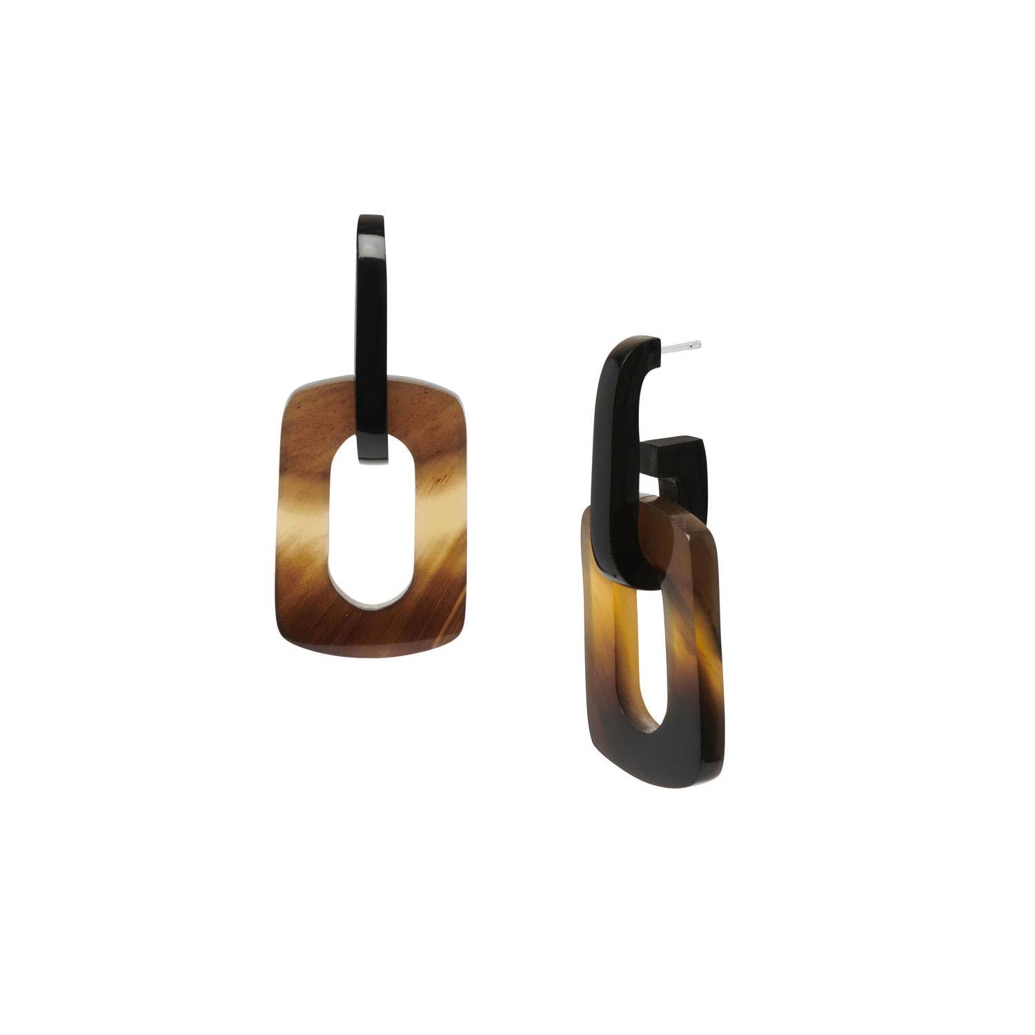 Brown natural rectangle link horn earrings