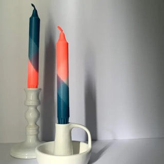 Neon Coral and Teal Dip Dyed Dinner Candles