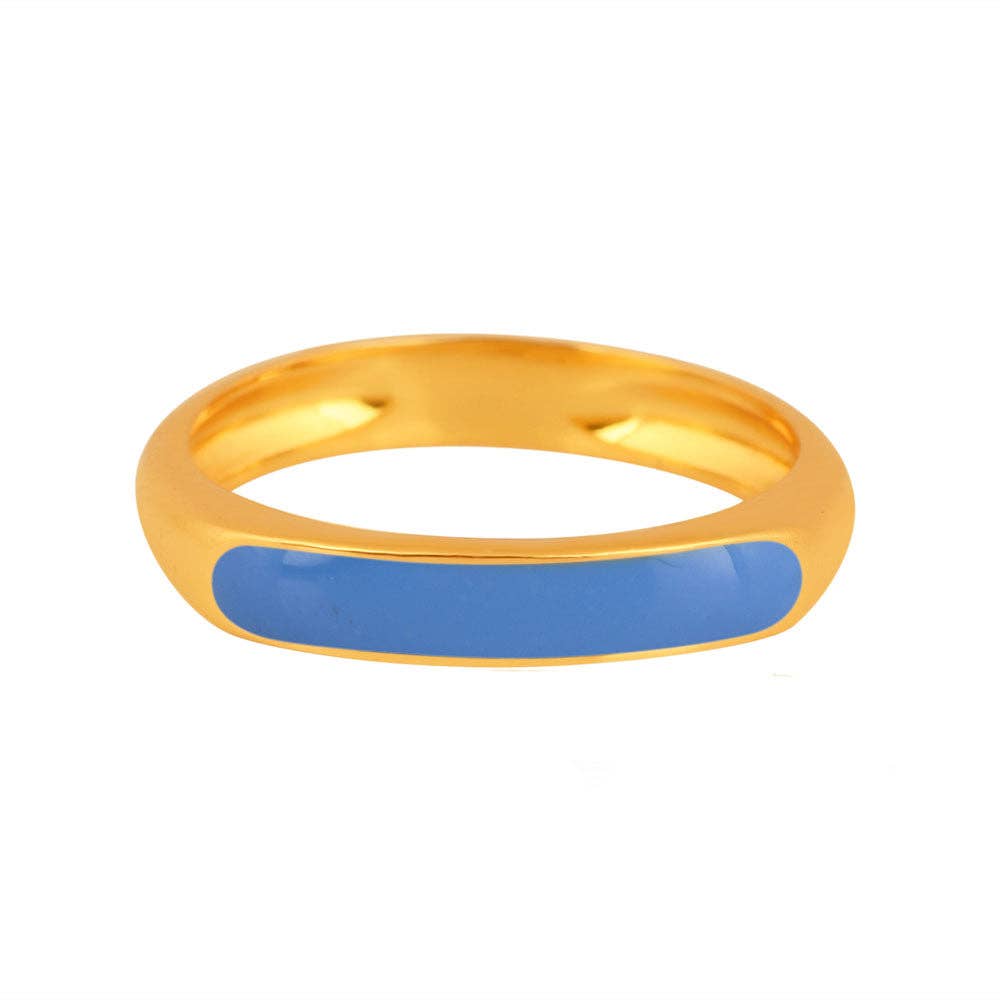 Gold and blue enamel slim ring