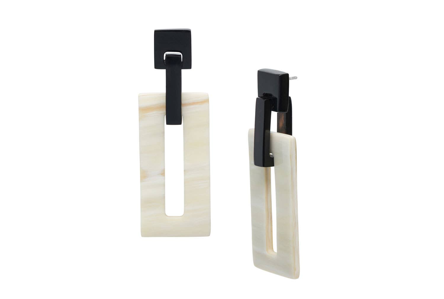 White Natural rectangle link horn earrings