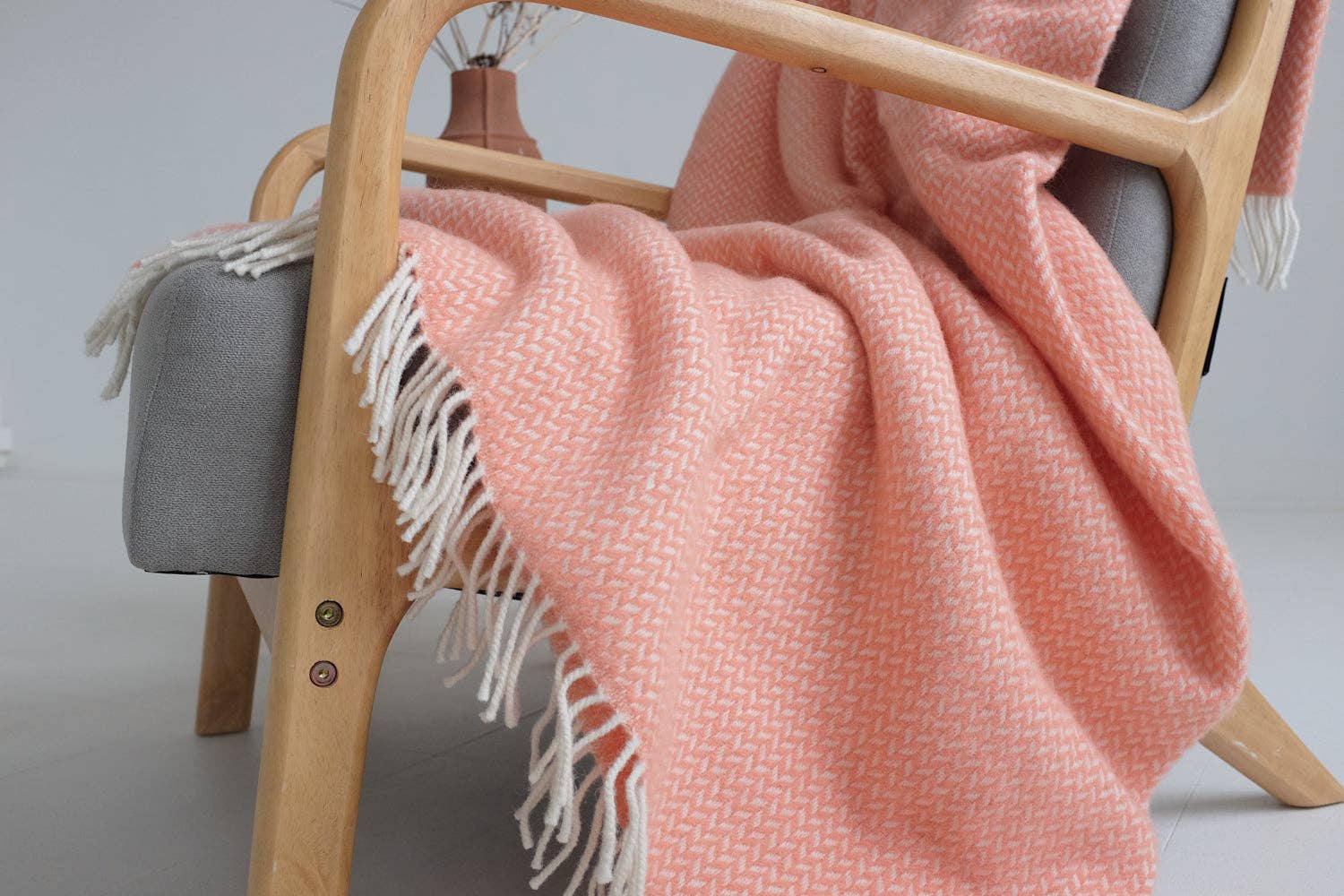 Signature Herringbone Wool Blanket: Coral: Large 155x175cm