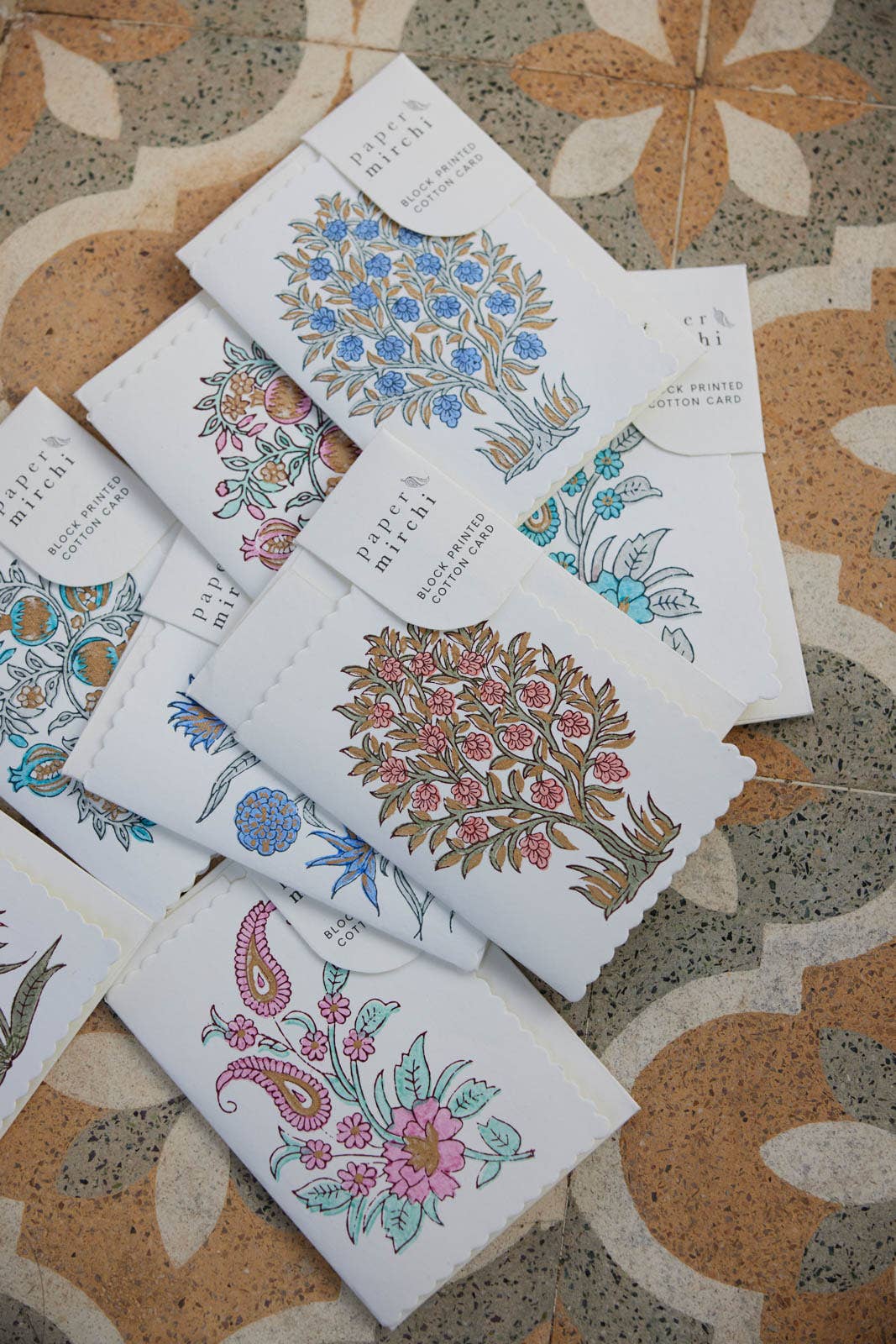 Hand Block Printed Greeting Card - GC Mogra Coral