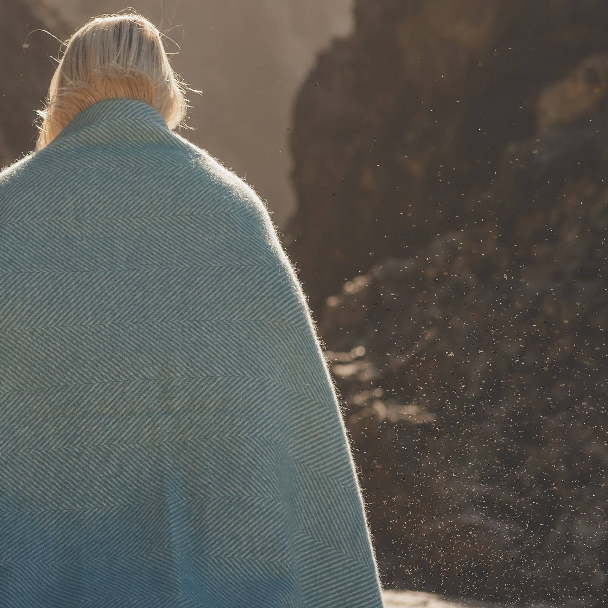 Turquoise Herringbone Wool Blanket: Large 130 x 200cm