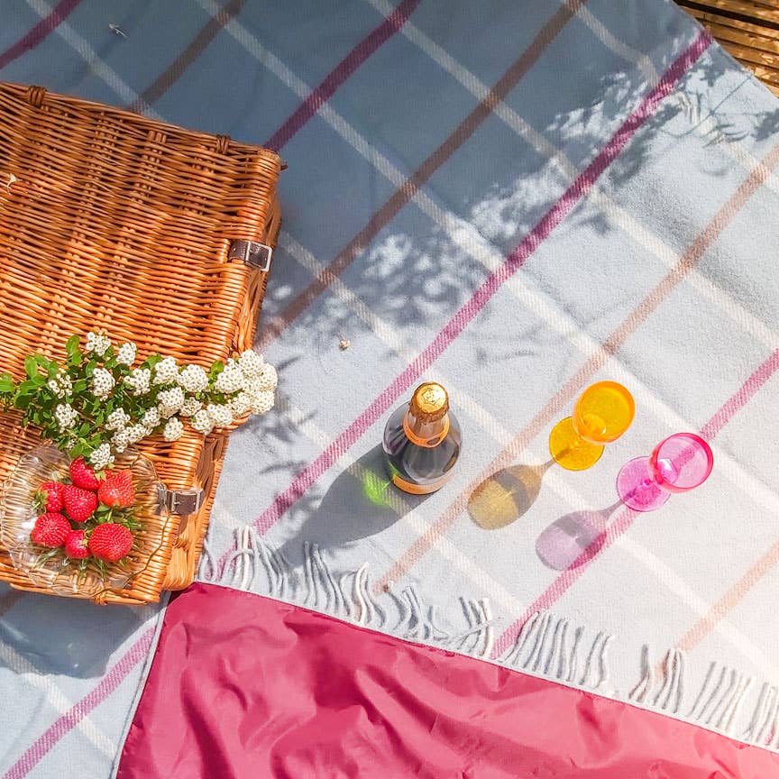 Pure new wool picnic blanket -  Duck Egg Checks