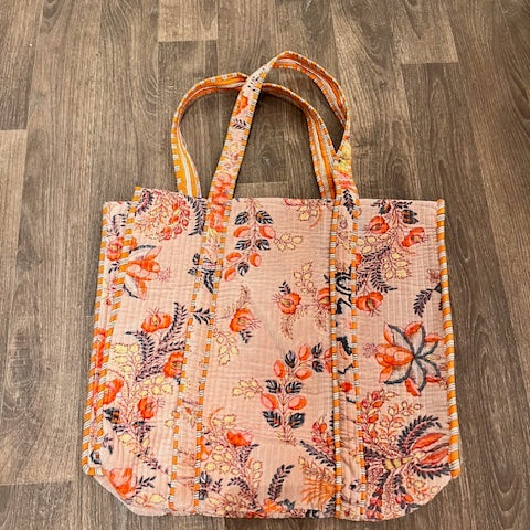 Dusky Pink 'Tropical Flowers' Velvet Tote