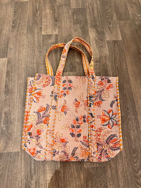 Dusky Pink 'Tropical Flowers' Velvet Tote