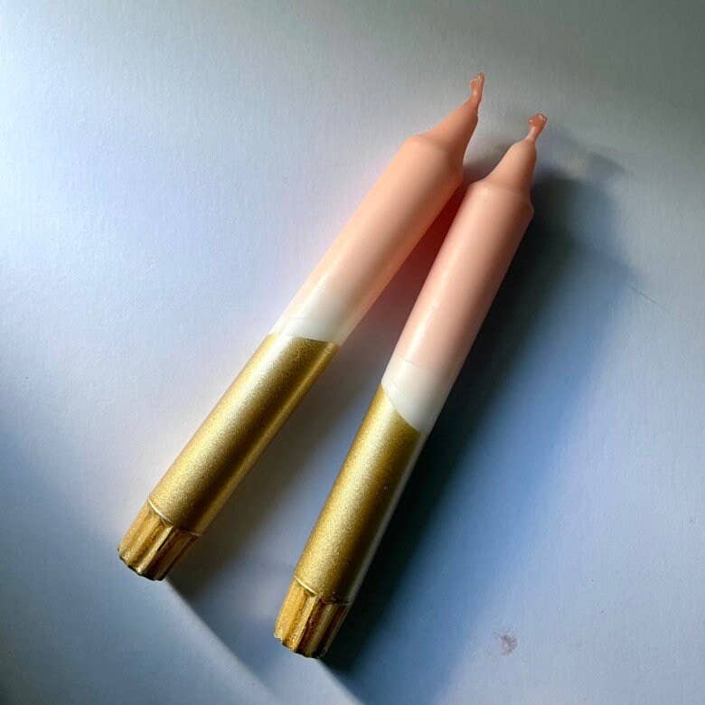 Blush Pink & Gold Dip Dyed Dinner Candles x 2