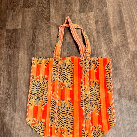Orange 'Tiger Rug' velvet tote