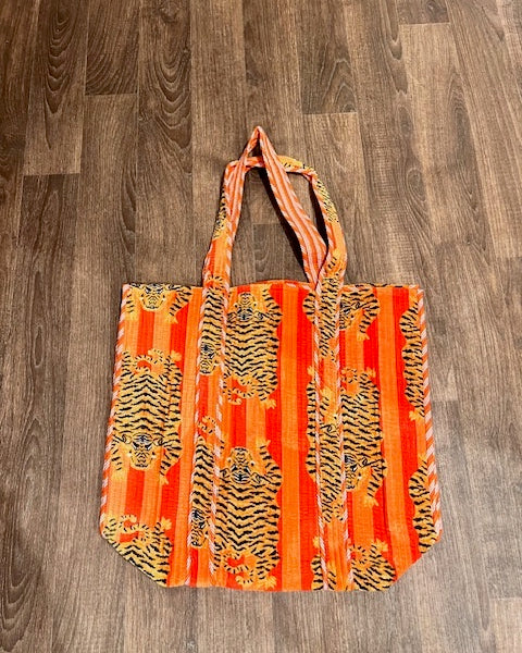 Orange 'Tiger Rug' velvet tote