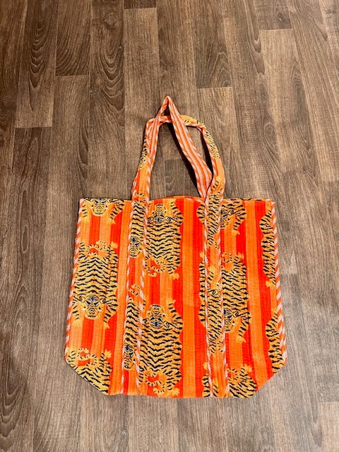 Orange 'Tiger Rug' velvet tote